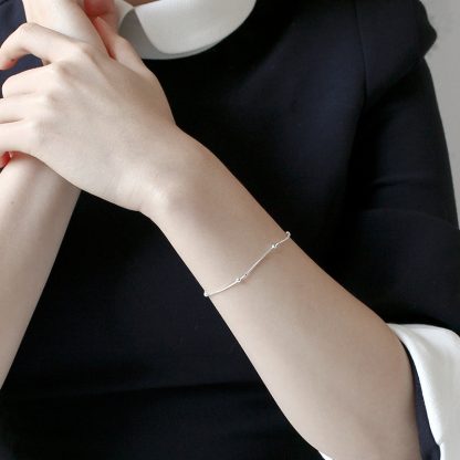 Minimalist Geometric Round Bead S925 Sterling Silver Snake Bone Chain Bracelet