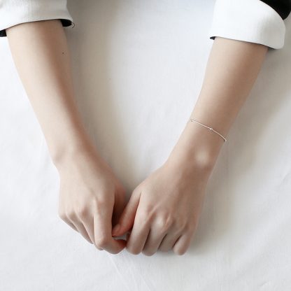 Minimalist Geometric Round Bead S925 Sterling Silver Snake Bone Chain Bracelet