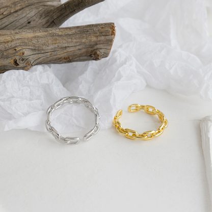 Classic Hollow Chain Fashion 925 Sterling Silver Adjustable Ring