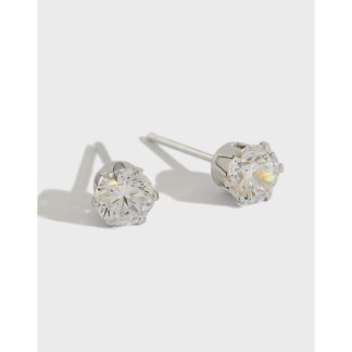 Minimalist Korean Style Women Elegant Fashion Jewelry S925 Sterling Silver Cubic Zirconia Stud Earrings