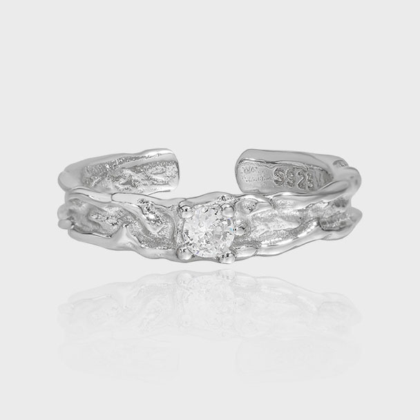 Casual Round CZ Irregular Surface 925 Sterling Silver Adjustable Ring