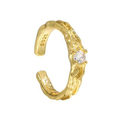 Casual Round CZ Irregular Surface 925 Sterling Silver Adjustable Ring