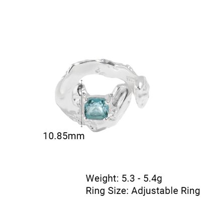 Geometric Design Blue Tourmaline Textured Adjustable S925 Sterling Silver Ring