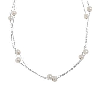Double Layer Freshwater Pearl S925 Sterling Silver Geometric Chain Necklace