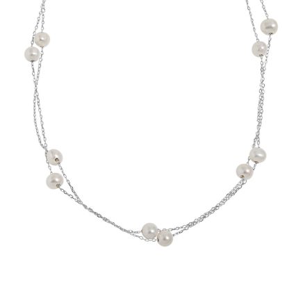 Double Layer Freshwater Pearl S925 Sterling Silver Geometric Chain Necklace