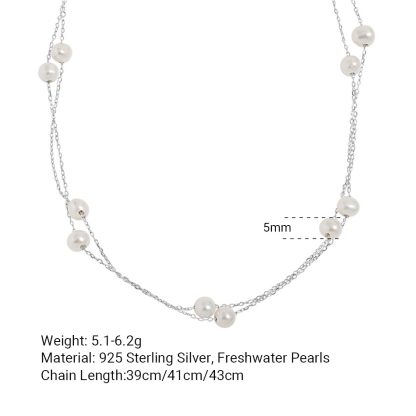 Double Layer Freshwater Pearl S925 Sterling Silver Geometric Chain Necklace