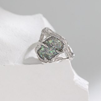 Fashion Irregular Epoxy Shining Lake Tree Branch 925 Sterling Silver Adjustable Ring