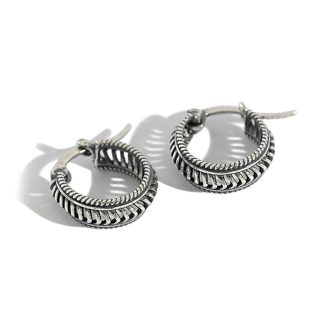 Vintage Twisted Rope Braided Antique Silver S925 Sterling Silver Huggie Hoop Earrings