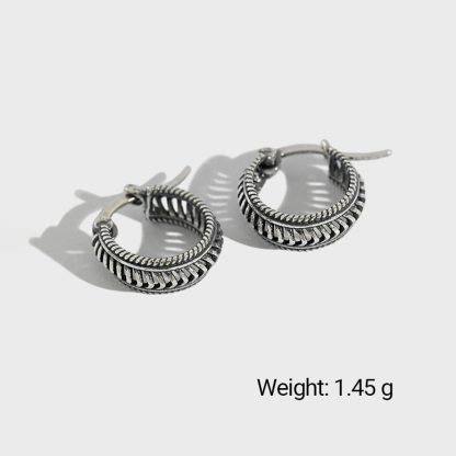 Vintage Twisted Rope Braided Antique Silver S925 Sterling Silver Huggie Hoop Earrings