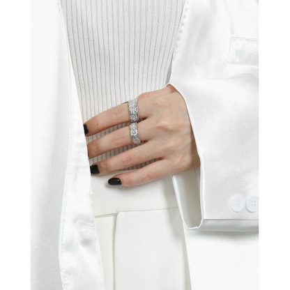 Pure Metal Irregular Hammered Textured Silver Color S925 Sterling Silver Open Adjustable Wide Band Ring