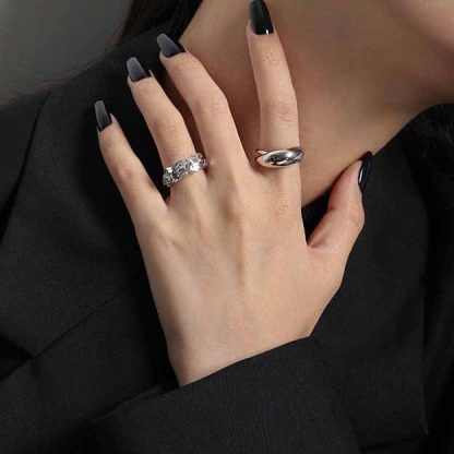 Geometry Oval Ellipse 925 Sterling Silver Adjustable Ring