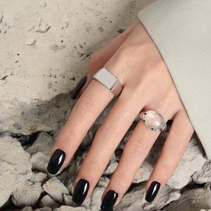 Simple Geometry Rectangle 925 Sterling Silver Adjustable Ring