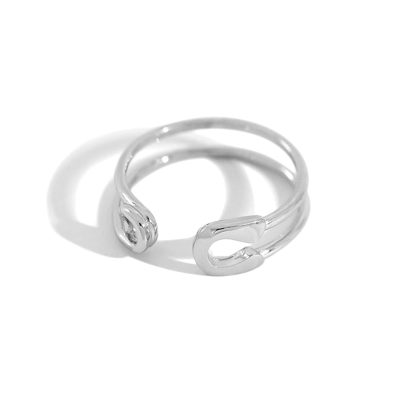 Geometric Safety Pin Paper Clip  925 Sterling Silver Adjustable Open Ring