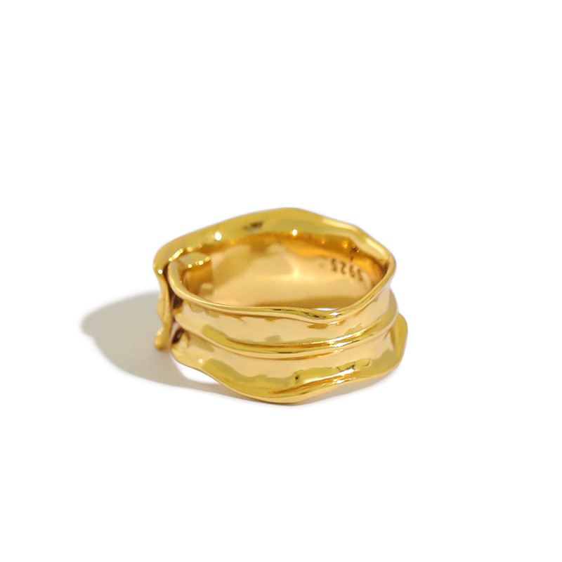 Simple Irregular Grain 925 Sterling Silver Adjustable Ring