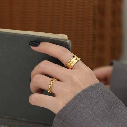 Simple Irregular Grain 925 Sterling Silver Adjustable Ring