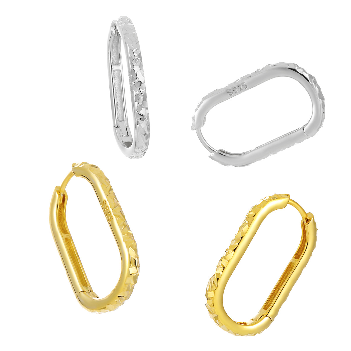 Fashion Irregular Painted U Shape 925 Sterling Silver Hoop Earrings