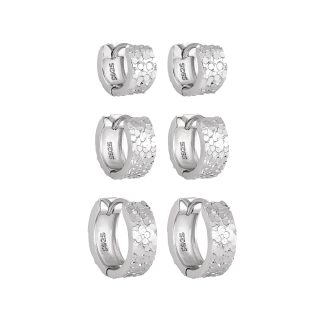 Office Mini Scale Carved 925 Sterling Silver Hoop Earrings