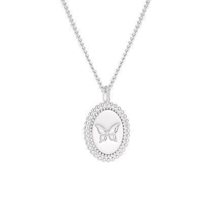 Anniversary Oval Butterfly Oval Signet 925 Sterling Silver Necklace