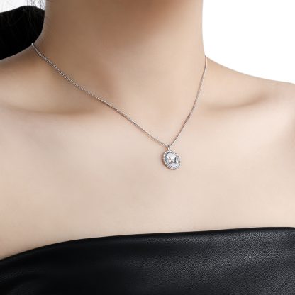 Anniversary Oval Butterfly Oval Signet 925 Sterling Silver Necklace