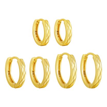Simple Rhombu Pattern Circle 925 Sterling Silver Hoop Earrings