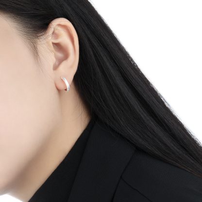 Simple Frosted Round Circle 925 Sterling Silver Hoop Earring (Single)