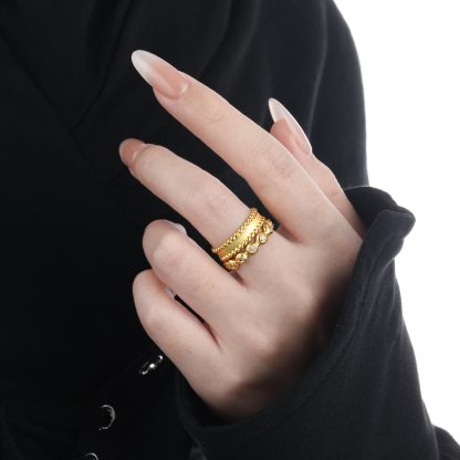 Casual Irrgular Beads Borders Wide 925 Sterling Silver Adjustable Ring