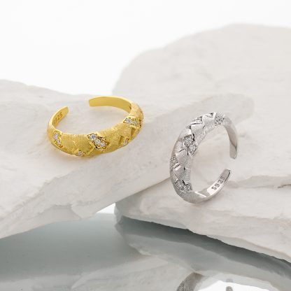 Micro Settomg Adjustable Elegant Geometric Design 925 Sterling Silver Open Ring