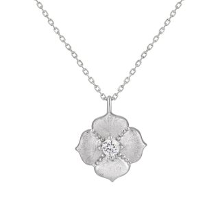 Cubic Zirconia Brushed Five Petal Flower 925 Sterling Silver Minimalist Collarbone Chain Necklace