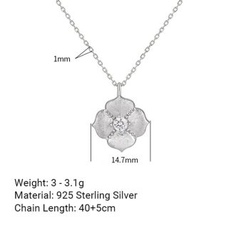 Cubic Zirconia Brushed Five Petal Flower 925 Sterling Silver Minimalist Collarbone Chain Necklace