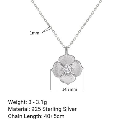 Cubic Zirconia Brushed Five Petal Flower 925 Sterling Silver Minimalist Collarbone Chain Necklace