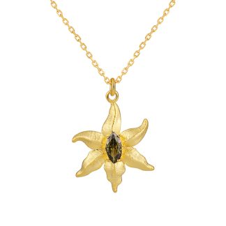 Starfish Design Natural Peridot 925 Sterling Silver Necklace Delicate Unique Style Sea-Inspired Jewelry Pendant