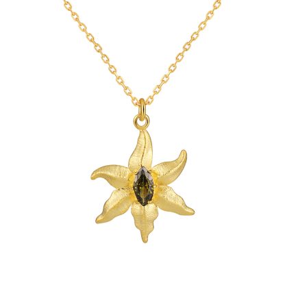 Starfish Design Natural Peridot 925 Sterling Silver Necklace Delicate Unique Style Sea-Inspired Jewelry Pendant