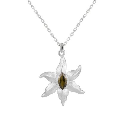 Starfish Design Natural Peridot 925 Sterling Silver Necklace Delicate Unique Style Sea-Inspired Jewelry Pendant