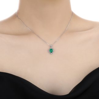 Elegant Geometric Oval Natural Moonstone and Green Agate 925 Sterling Silver Necklace for Women with Adjustable Chain
