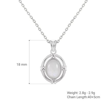 Elegant Geometric Oval Natural Moonstone and Green Agate 925 Sterling Silver Necklace for Women with Adjustable Chain