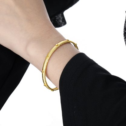 Matte Brushed Five-Pointed Star Design 925 Sterling Silver Geometric Adjustable Bangle Bracelet