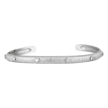 Matte Brushed Five-Pointed Star Design 925 Sterling Silver Geometric Adjustable Bangle Bracelet