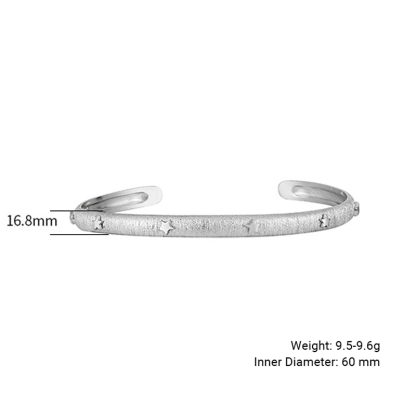 Matte Brushed Five-Pointed Star Design 925 Sterling Silver Geometric Adjustable Bangle Bracelet