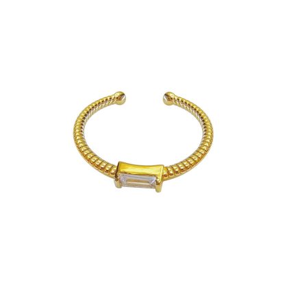 Simple Geometry Baguette CZ 925 Sterling Silver Twisted Adjustable Ring