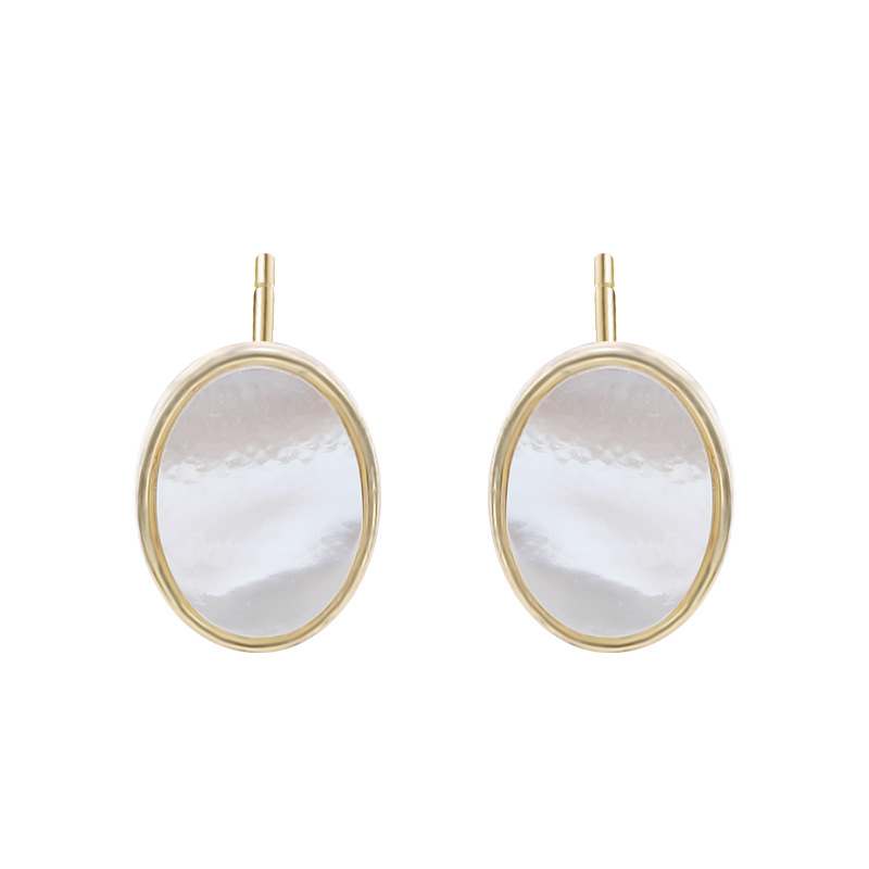 Elegant Oval Mother of Shell 925 Sterling Silver Stud Earrings