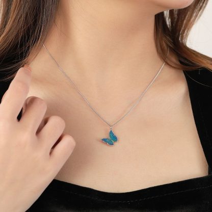 Beautiful Blue Butterfly 925 Sterling Silver Necklace