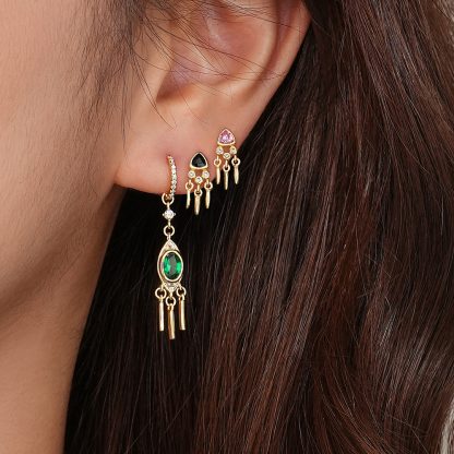 Elegant Geometry Oval Triangle Sunshine Tassels 925 Sterling Silver Screw Dangling Earring (Single)
