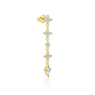 Beautiful CZ Flower Crescent Moon 925 Sterling Silver Dangling Earring Adjustable Ring