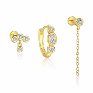 Modern gold-plated Round CZ Simple 925 Sterling Silver Earring (Single)
