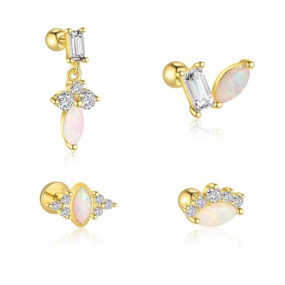 Beautiful Shining CZ Created Oval Opal 925 Sterling Silver Stud Dangling Earring