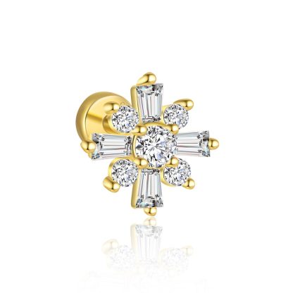 Beautiful Golden CZ Snowflake 925 Sterling Silver Dangling Earrings