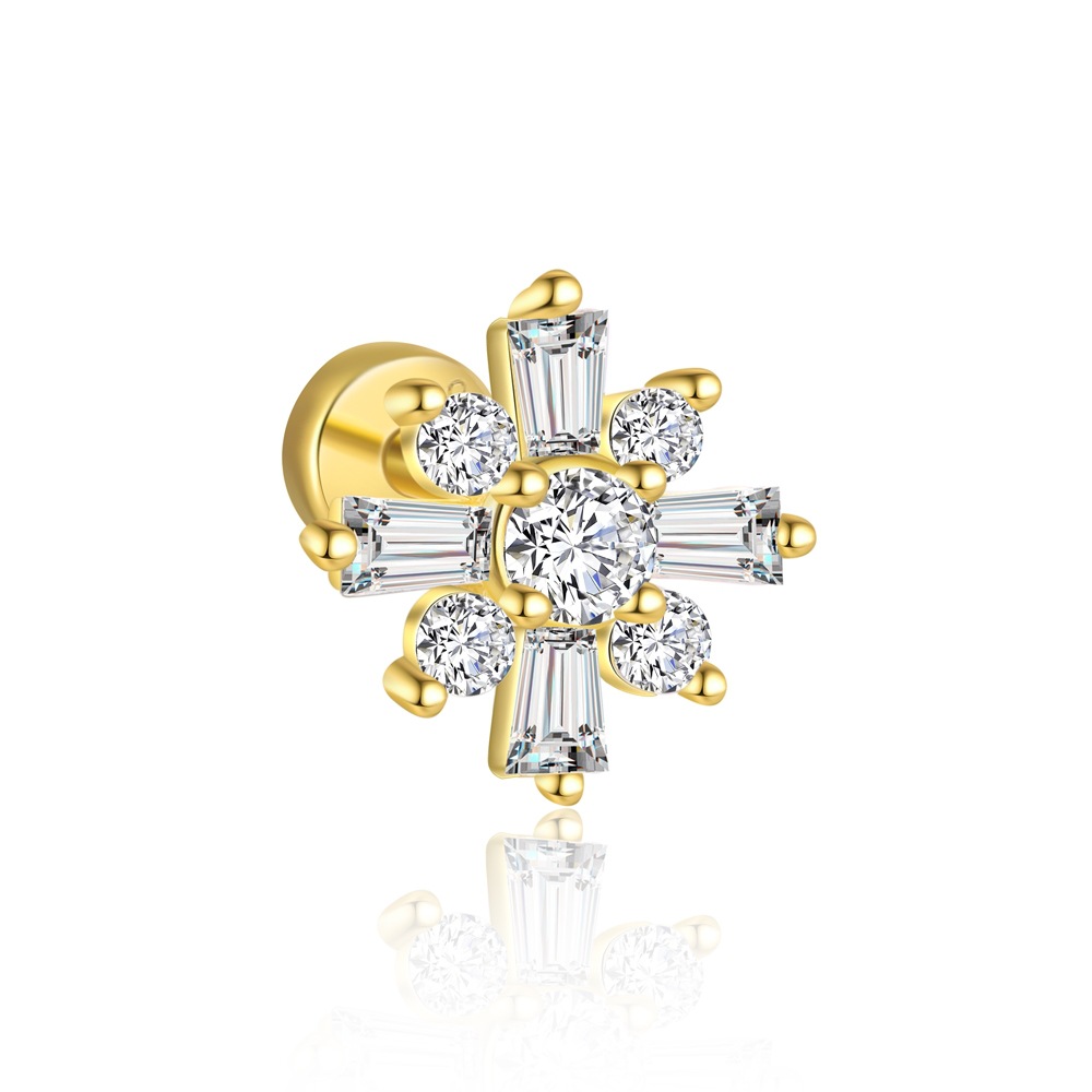 Beautiful Golden CZ Snowflake 925 Sterling Silver Dangling Earrings