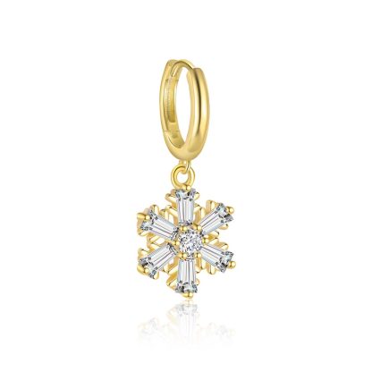 Beautiful Golden CZ Snowflake 925 Sterling Silver Dangling Earrings