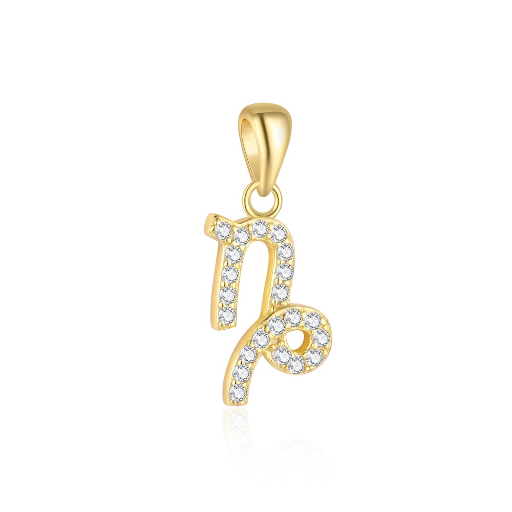 Fashion Gift Golden CZ Signs Of The Zodiac 925 Sterling Silver DIY Pendant