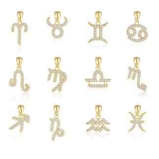 Fashion Gift Golden CZ Signs Of The Zodiac 925 Sterling Silver DIY Pendant